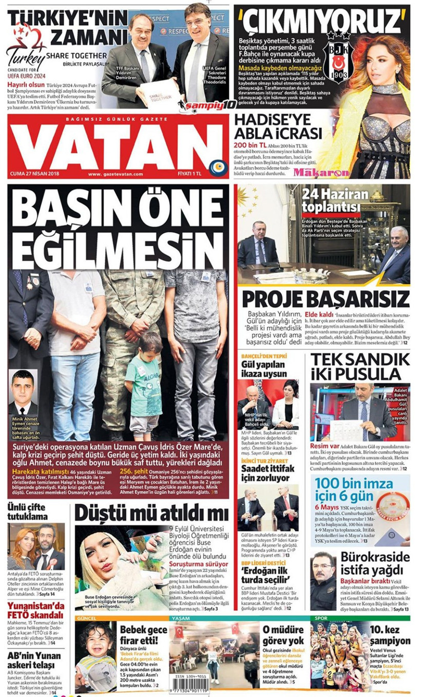 Gazete manşetleri 27 Nisan 2018 Hürriyet - Sözcü - Fanatik - Resim: 4