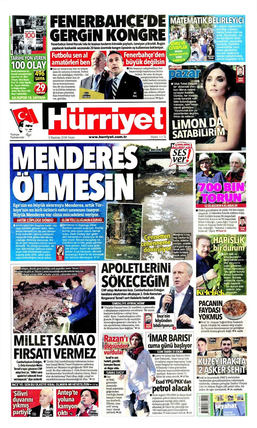Gazete manşetleri 3 Haziran 2018 Hürriyet - Sözcü - Posta - Resim: 3