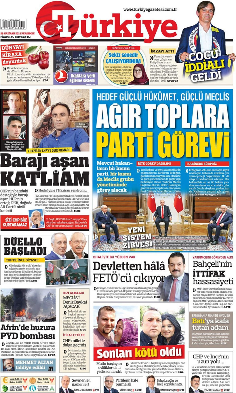 Gazete manşetleri 28 Haziran 2018 Hürriyet - Sözcü - Habertürk - Resim: 1