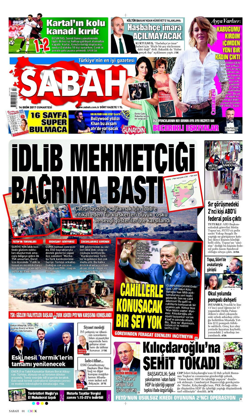 Gazete manşetleri Sözcü - Fanatik - Hürriyet 14 Ekim 2017 - Resim: 3