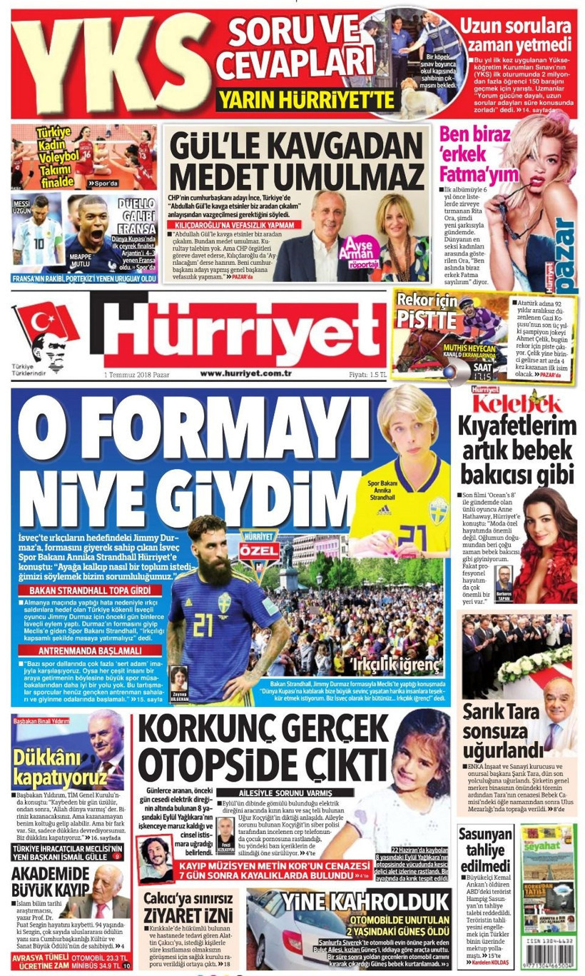 Gazete manşetleri 1 Temmuz 2018 Hürriyet - Sözcü - Fanatik - Resim: 2