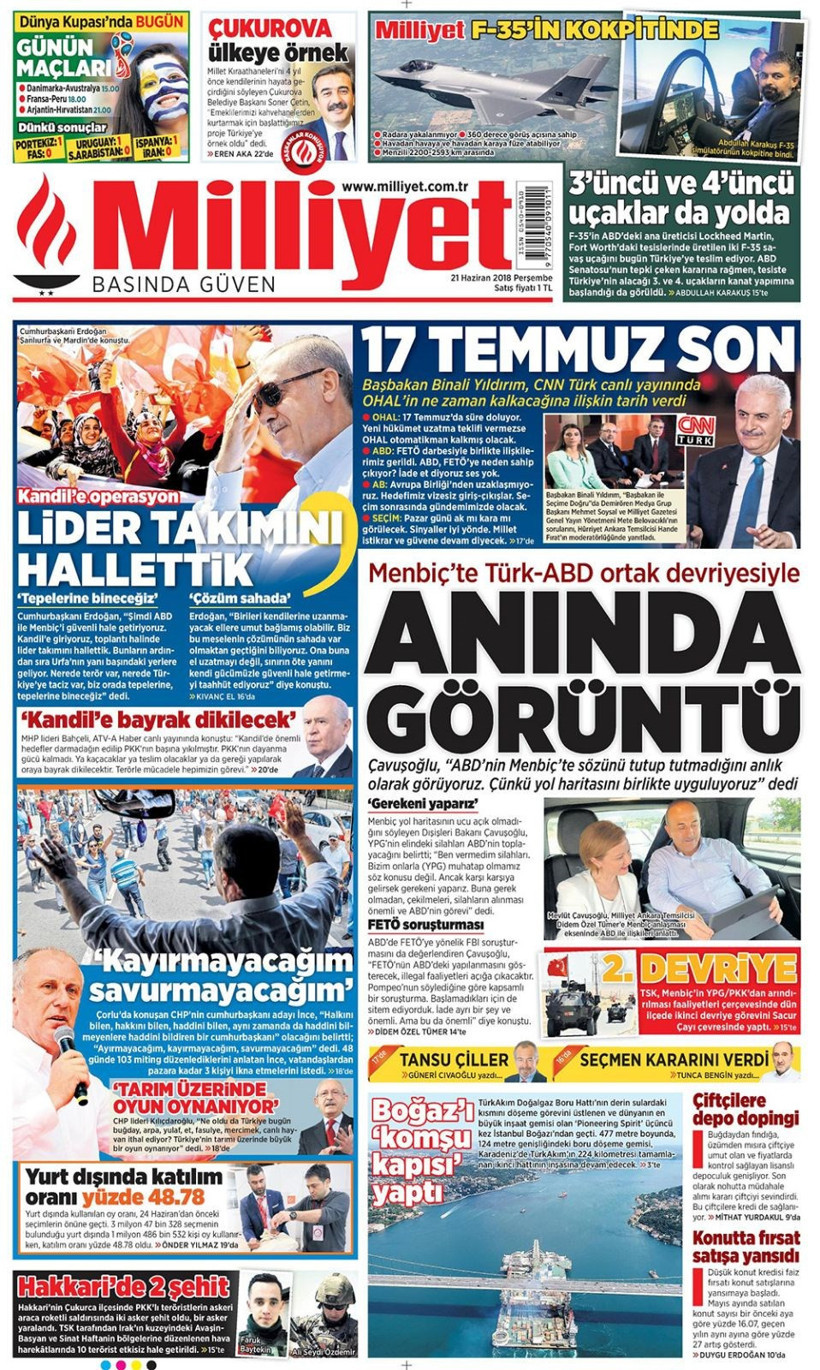 Gazete manşetleri 21 Haziran 2018 Hürriyet - Sözcü - Sabah - Resim: 2