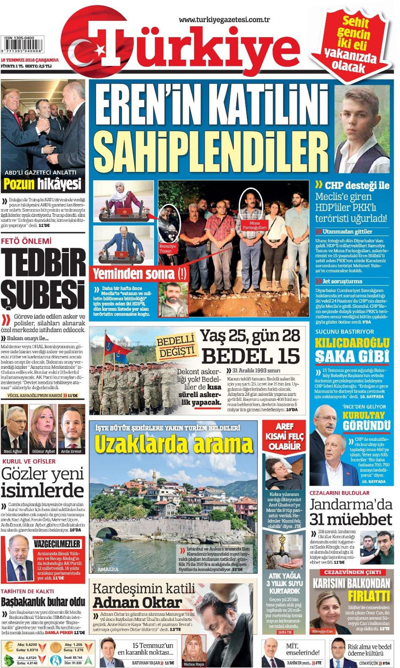 Gazete manşetleri 18 Temmuz 2018 Hürriyet - Posta - Sabah - Resim: 4