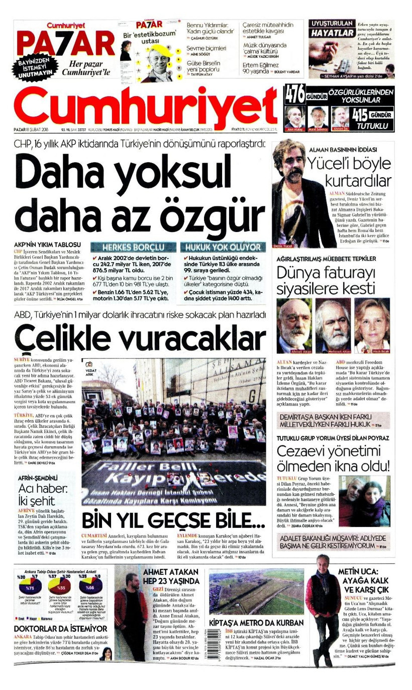 Gazete manşetleri 18 Şubat 2018 Hürriyet - Sözcü - Posta - Resim: 3