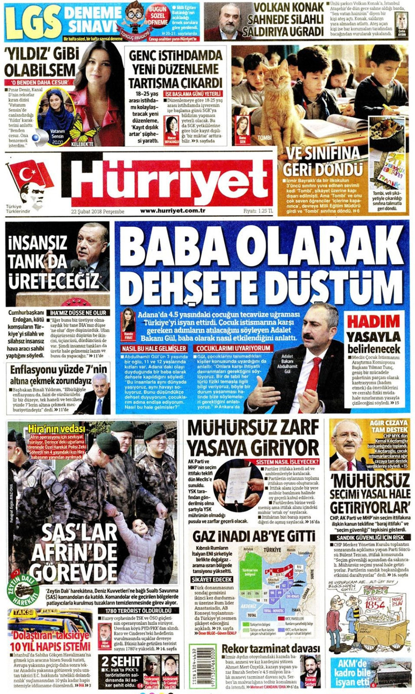 Gazete manşetleri 22 Şubat 2018 Hürriyet - Sözcü - Milliyet - Resim: 3