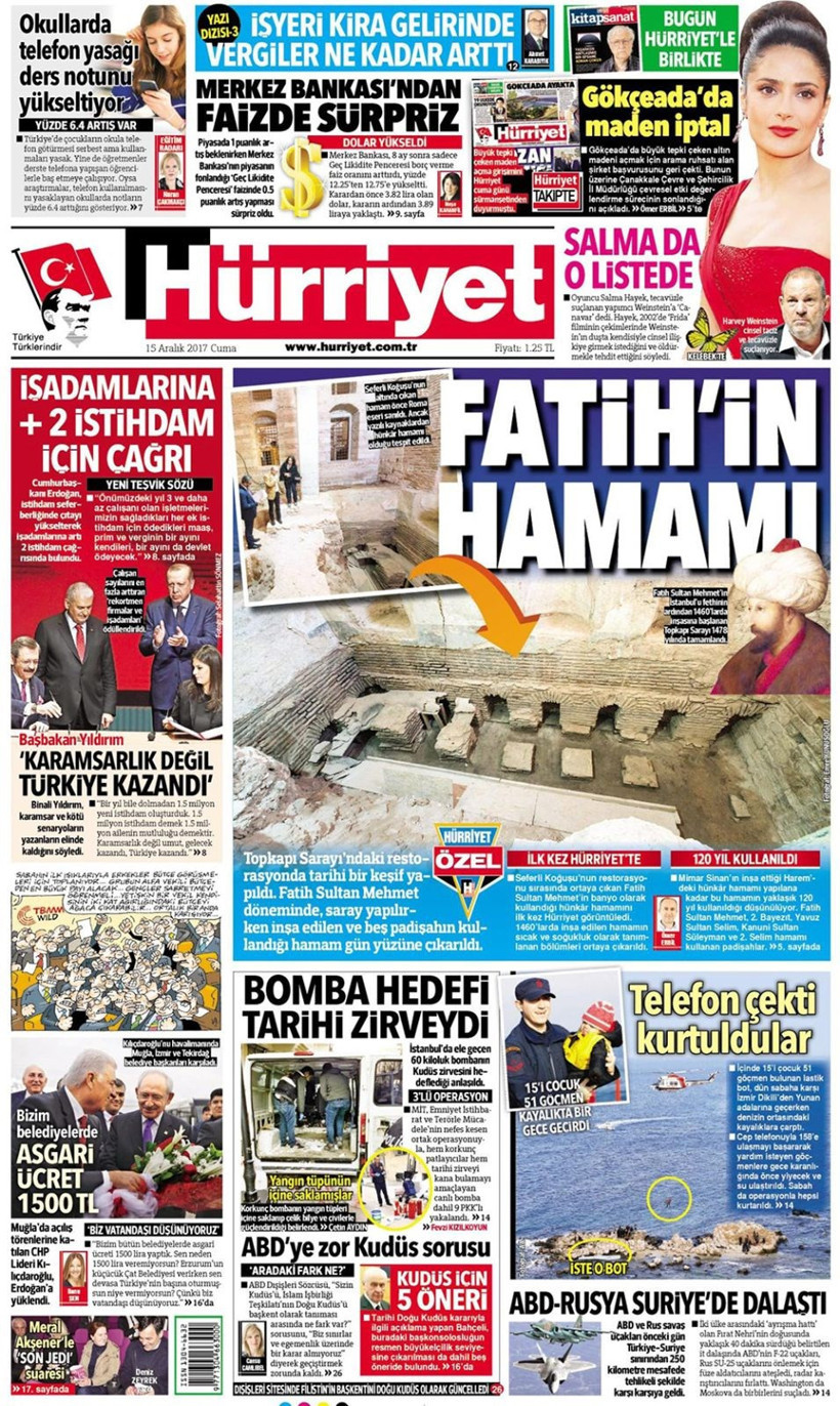 Gazete manşetleri Hürriyet - Sözcü - Sabah 15 Aralık 2017 - Resim: 1