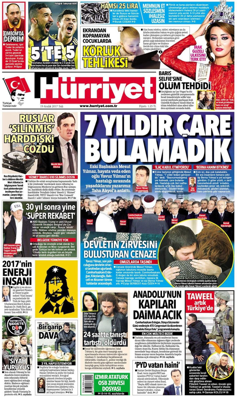 Gazete manşetleri Hürriyet - Sözcü - Fanatik 19 Aralık 2017 - Resim: 1