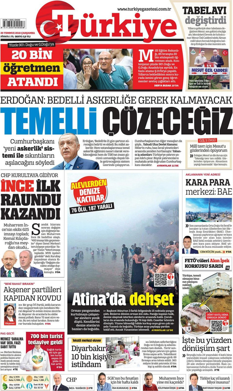 Gazete manşetleri 25 Temmuz 2018 Hürriyet - Posta - Sabah - Resim: 4