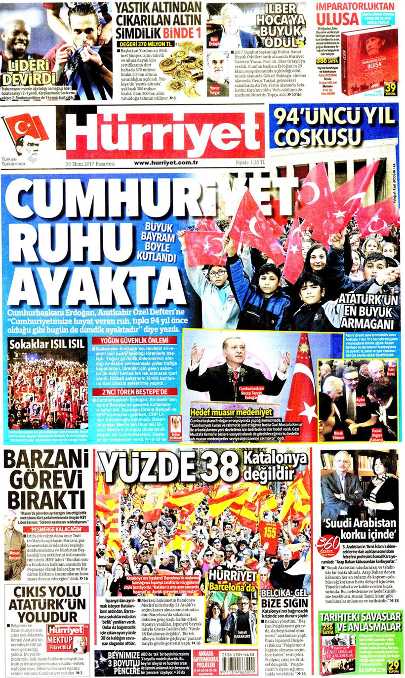 Gazete manşetleri Hürriyet - Fanatik - Habertürk 30 Ekim 2017 - Resim: 1