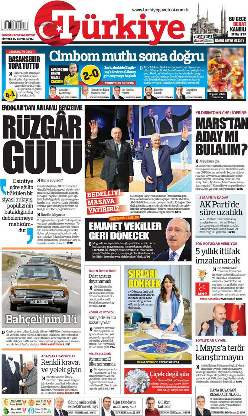 Gazete manşetleri 30 Nisan 2018 Hürriyet - Sözcü - Fanatik - Resim: 1