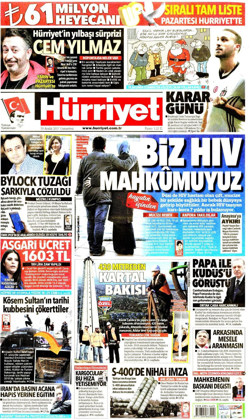 Gazete manşetleri Hürriyet - Sözcü - Sabah 30 Aralık 2017 - Resim: 1