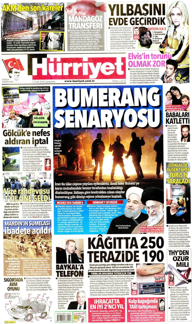 Gazete manşetleri Sözcü - Hürriyet - Habertürk 3 Ocak 2018 - Resim: 1