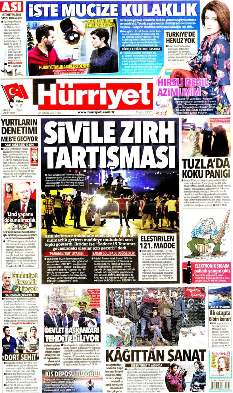 Gazete manşetleri Hürriyet - Sözcü - Habertürk 26 Aralık 2017 - Resim: 1