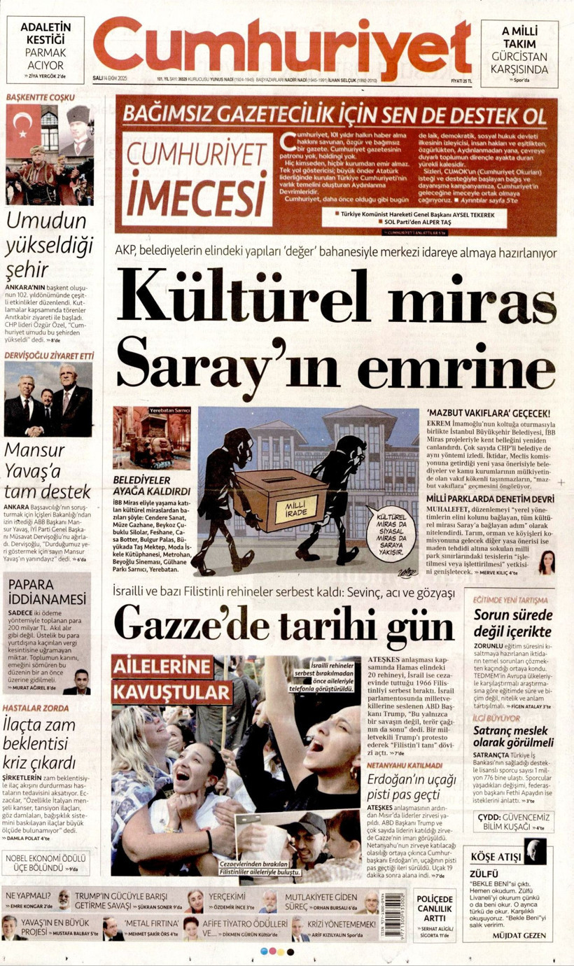 Mısır'daki Gazze zirvesi için hangi gazete ne manşet attı? Sözcü ve Cumhuriyet - Resim: 2