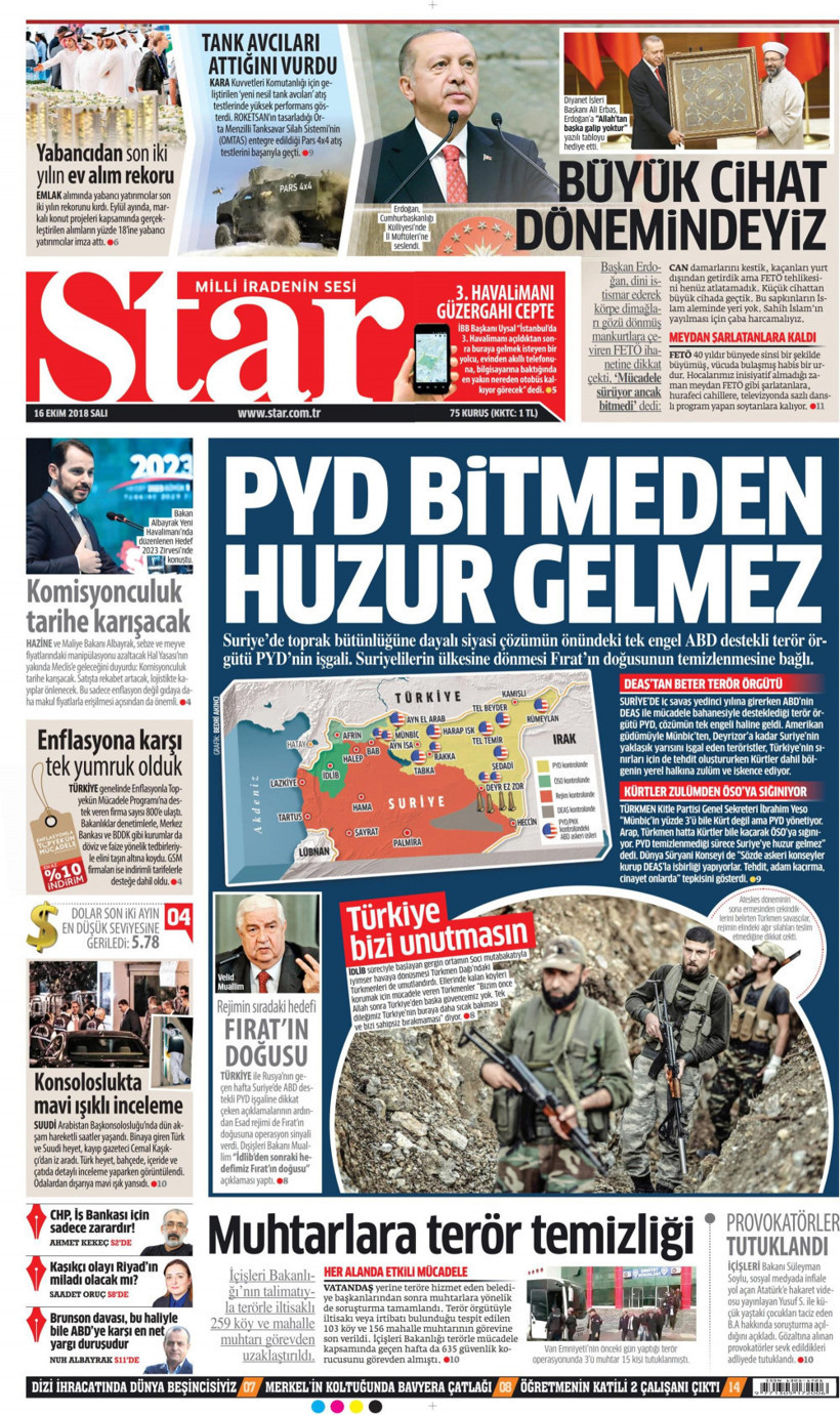Gazete manşetleri 16 Ekim 2018 Sözcü - Posta - Hürriyet - Milliyet - Resim: 2