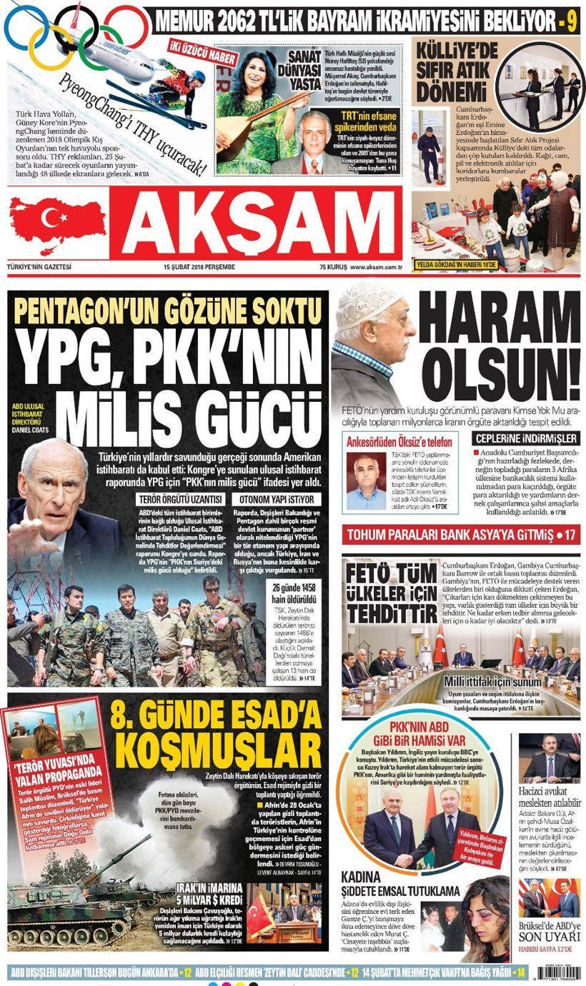 Gazete manşetleri 15 Şubat 2018 Hürriyet - Sözcü - Posta - Resim: 2