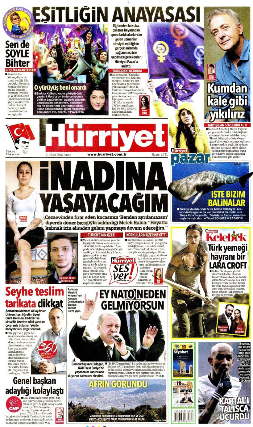 Gazete manşetleri 11 Mart 2018 Hürriyet - Sözcü - Fanatik - Resim: 1