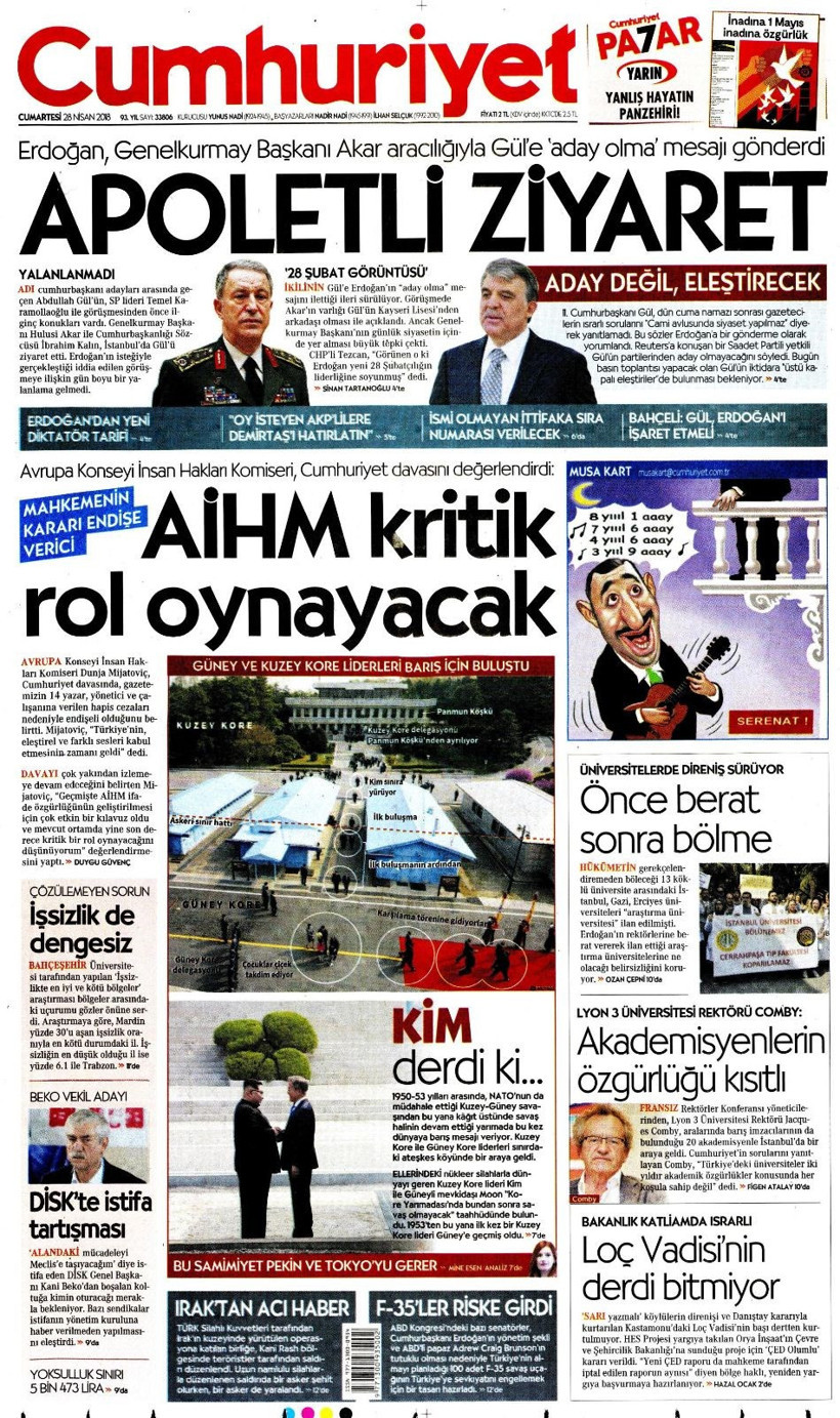 28 Nisan 2018 Cumartesi gazete manşetleri Hürriyet Sözcü Sabah - Resim: 4
