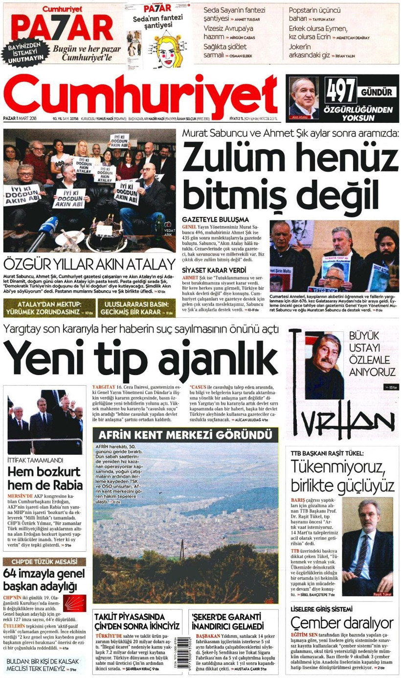 Gazete manşetleri 11 Mart 2018 Hürriyet - Sözcü - Fanatik - Resim: 2