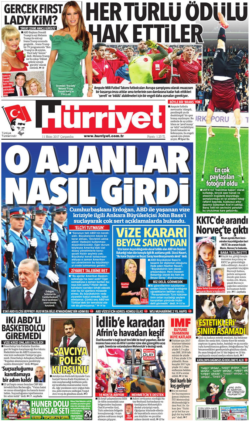 Gazete manşetleri Hürriyet - Sözcü - Karar 11 Ekim 2017 - Resim: 1