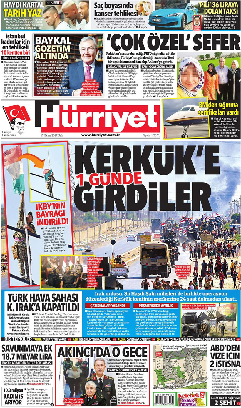 Gazete manşetleri Sözcü - Habertürk - Hürriyet 17 EKim 2017 - Resim: 1