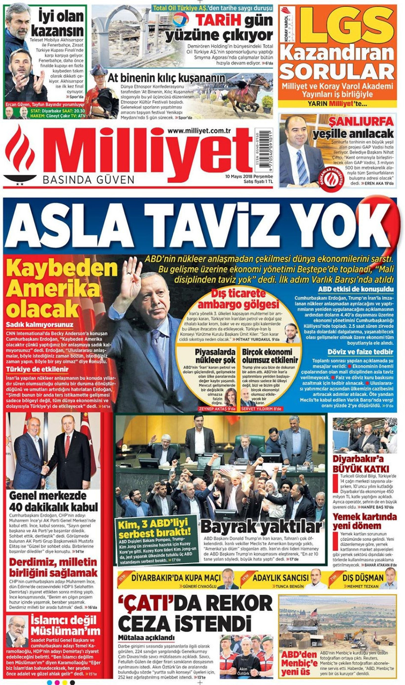 Gazete manşetleri 10 Mayıs 2018 Hürriyet - Sözcü - Habertürk - Resim: 4