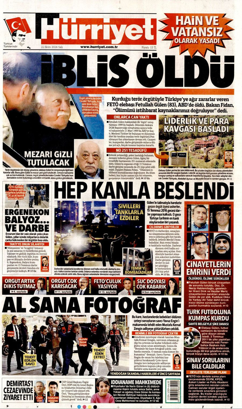 Fetullah Gülen'in ölümünü hangi gazete nasıl gördü? Manşetten görmeyen kim oldu? - Resim: 2