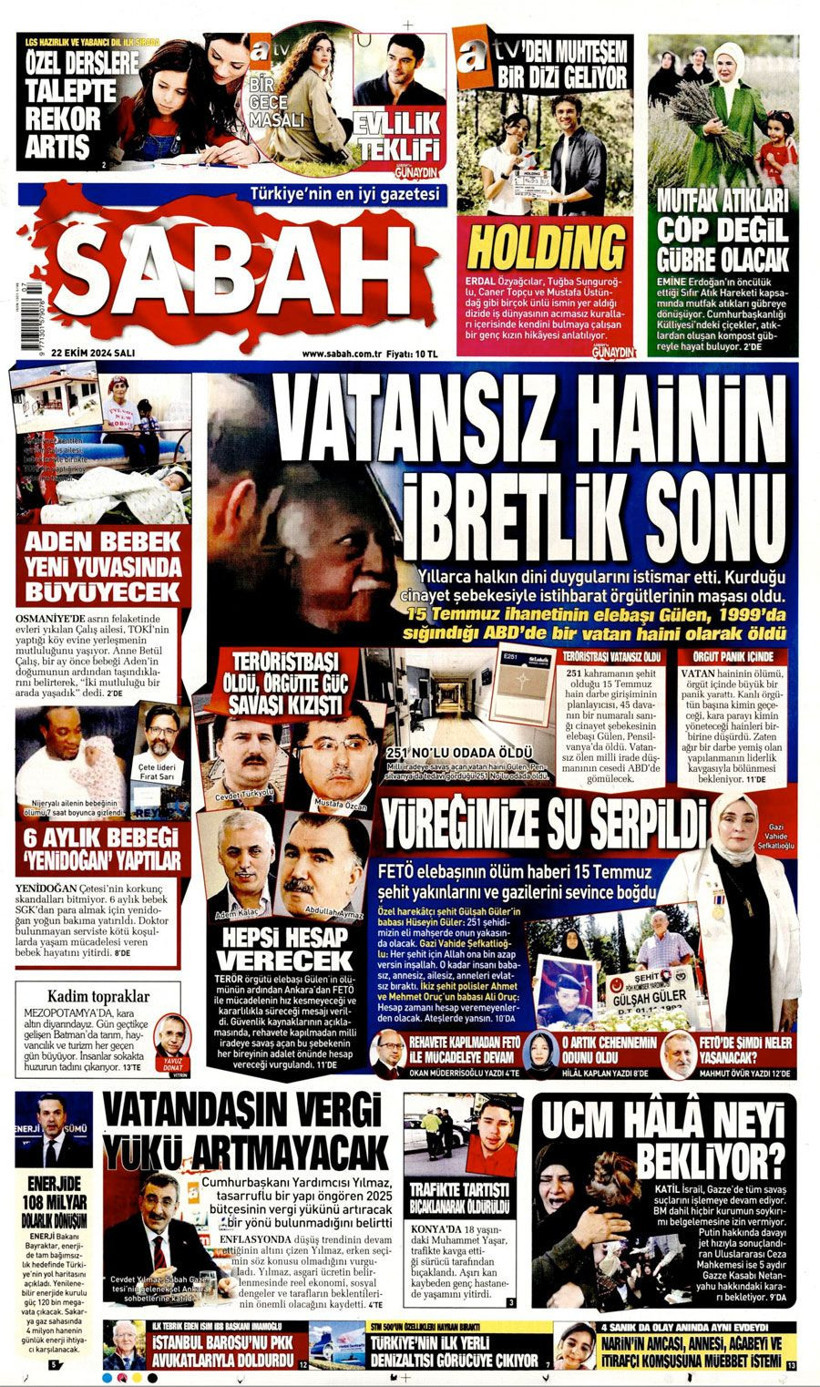 Fetullah Gülen'in ölümünü hangi gazete nasıl gördü? Manşetten görmeyen kim oldu? - Resim: 3