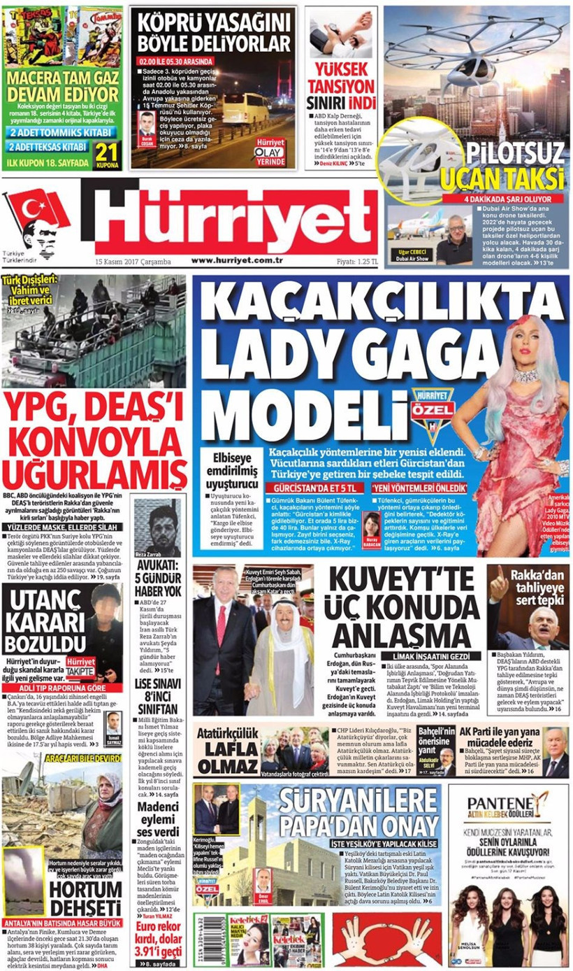 Gazete manşetleri Sözcü - Fanatik - Hürriyet 15 Kasım 2017  - Resim: 1