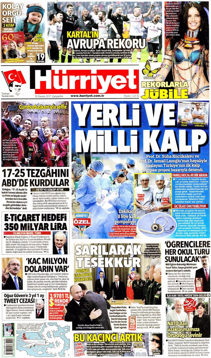 Gazete manşetleri Fanatik - Fotomaç - Sözcü 22 Kasım 2017 - Resim: 1