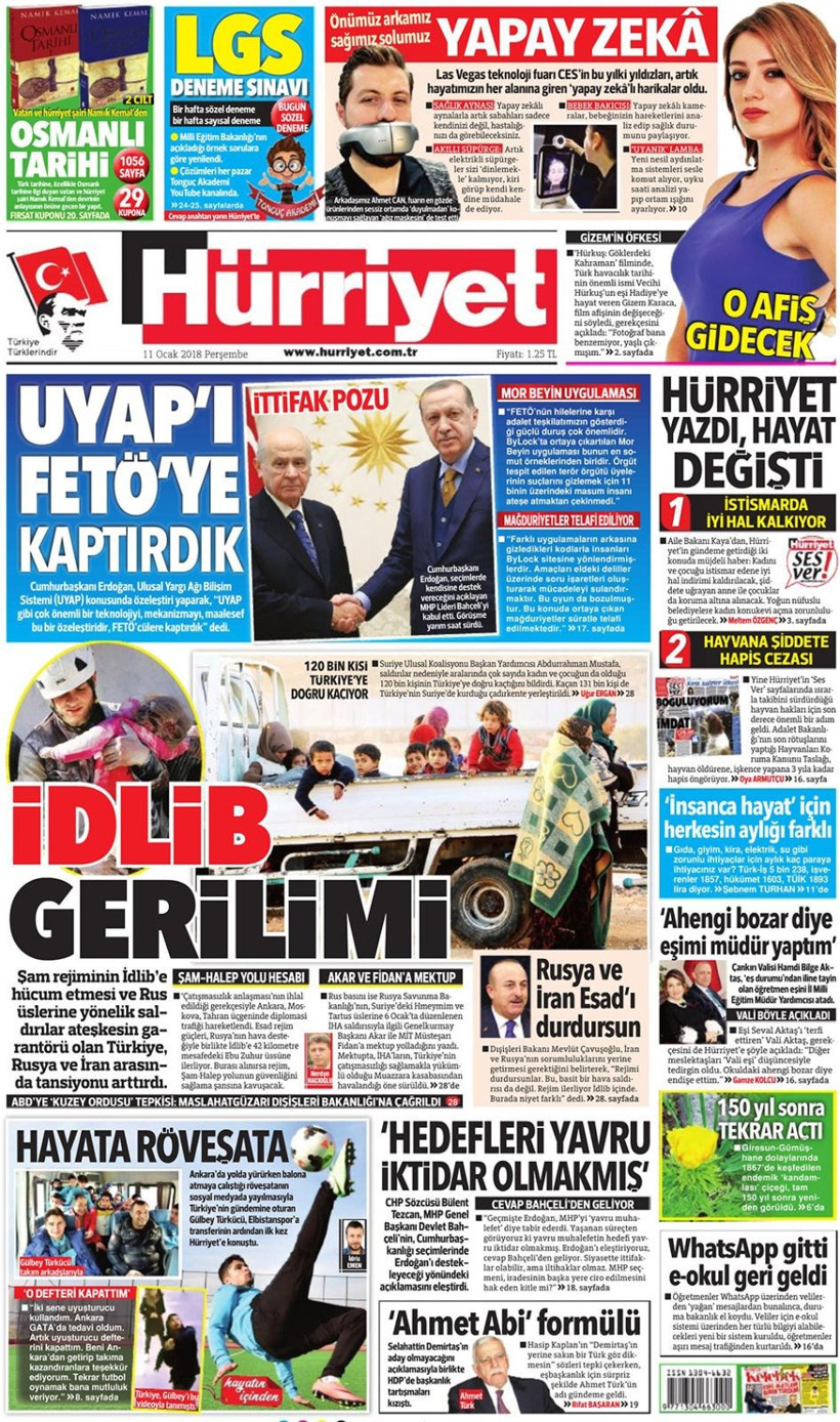Gazete manşetleri Habertürk - Sözcü - Hürriyet 11 Ocak 2018 - Resim: 1
