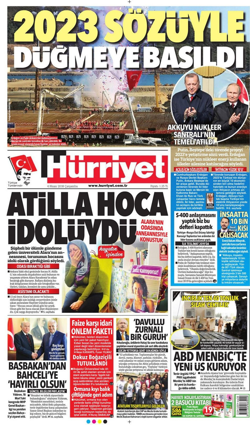 Gazete manşetleri 4 Nisan 2018 Hürriyet - Sözcü - Posta - Resim: 4