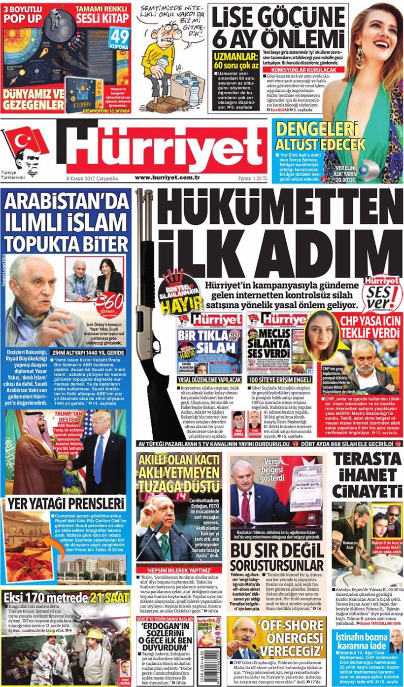 Gazete manşetleri Sözcü - Hürriyet - Habertürk 8 Kasım 2017 - Resim: 1