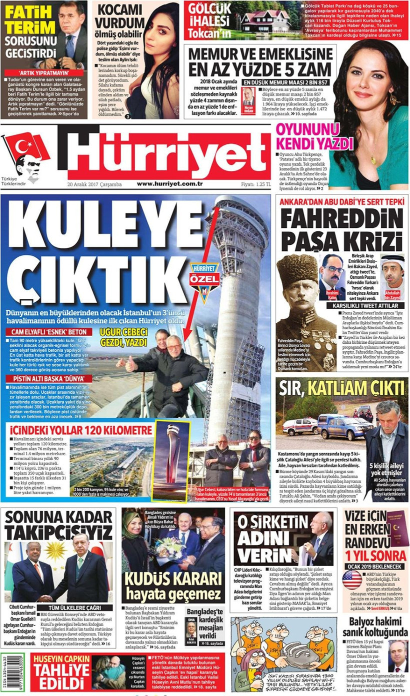Gazete manşetleri Sözcü - Hürriyet - Fanatik 20 Aralık 2017 - Resim: 1