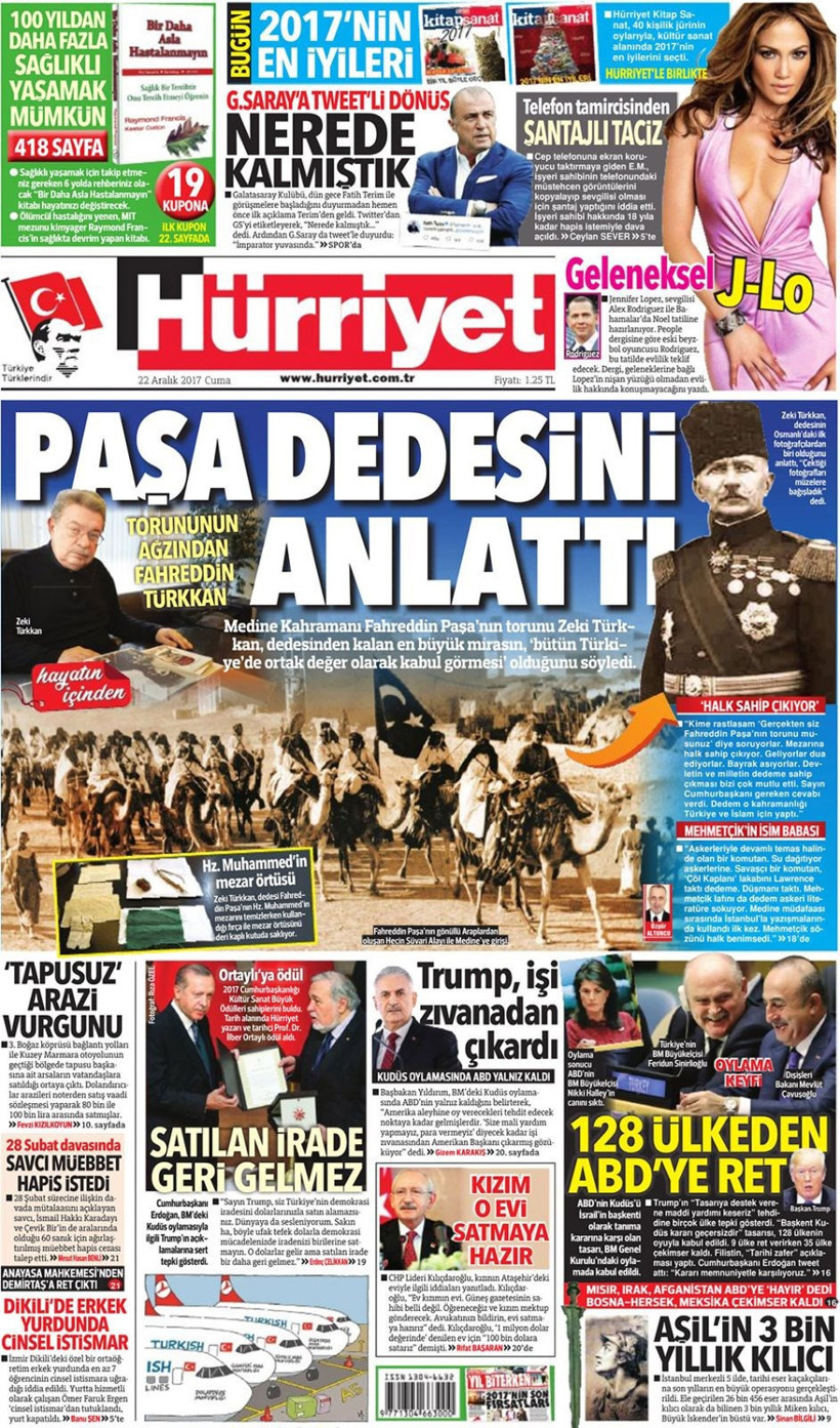 Gazete manşetleri Sözcü - Habertürk - Hürriyet 22 Aralık 2017 - Resim: 1