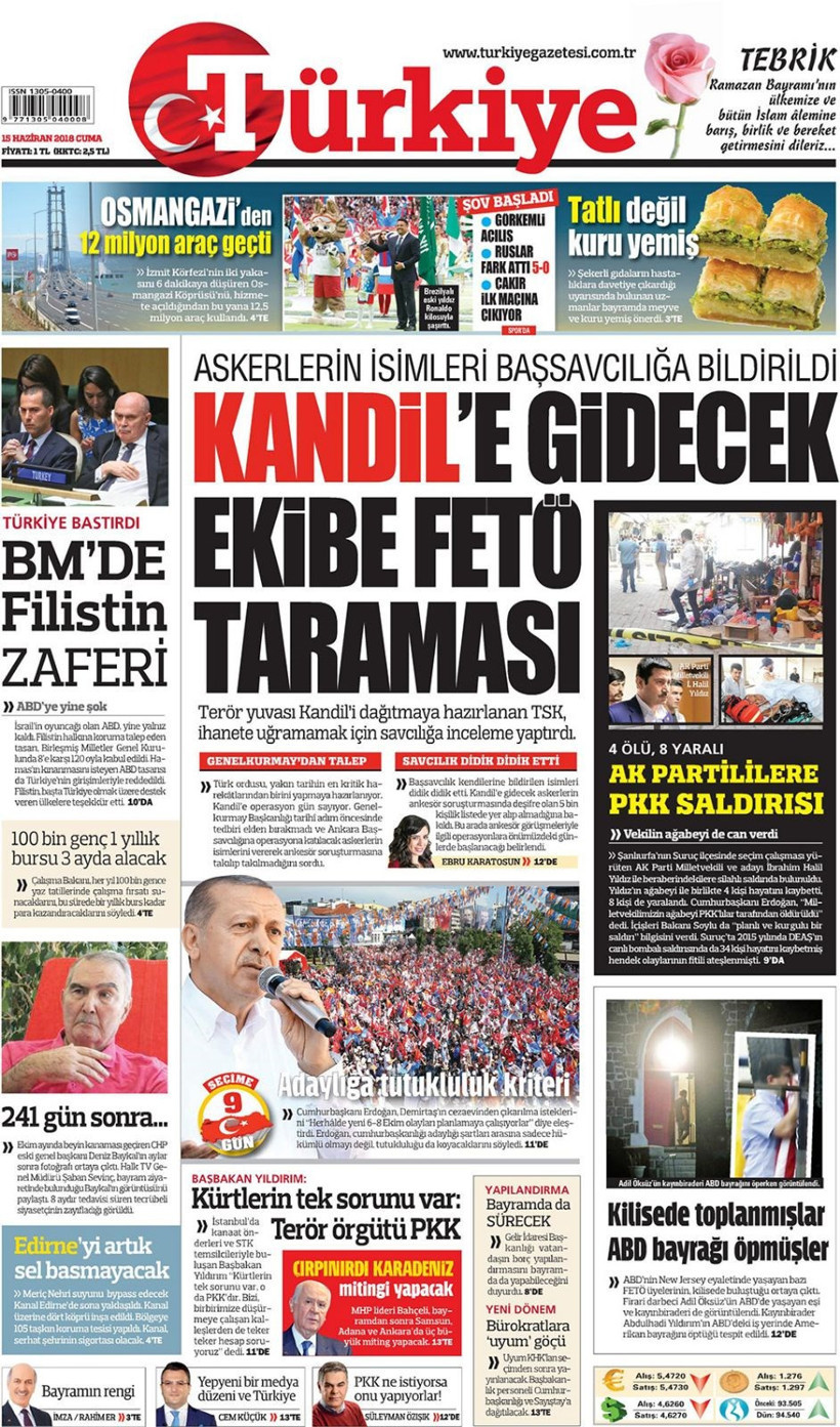 Gazete manşetleri 15 Haziran 2018 Hürriyet - Sözcü - Habertürk - Resim: 4