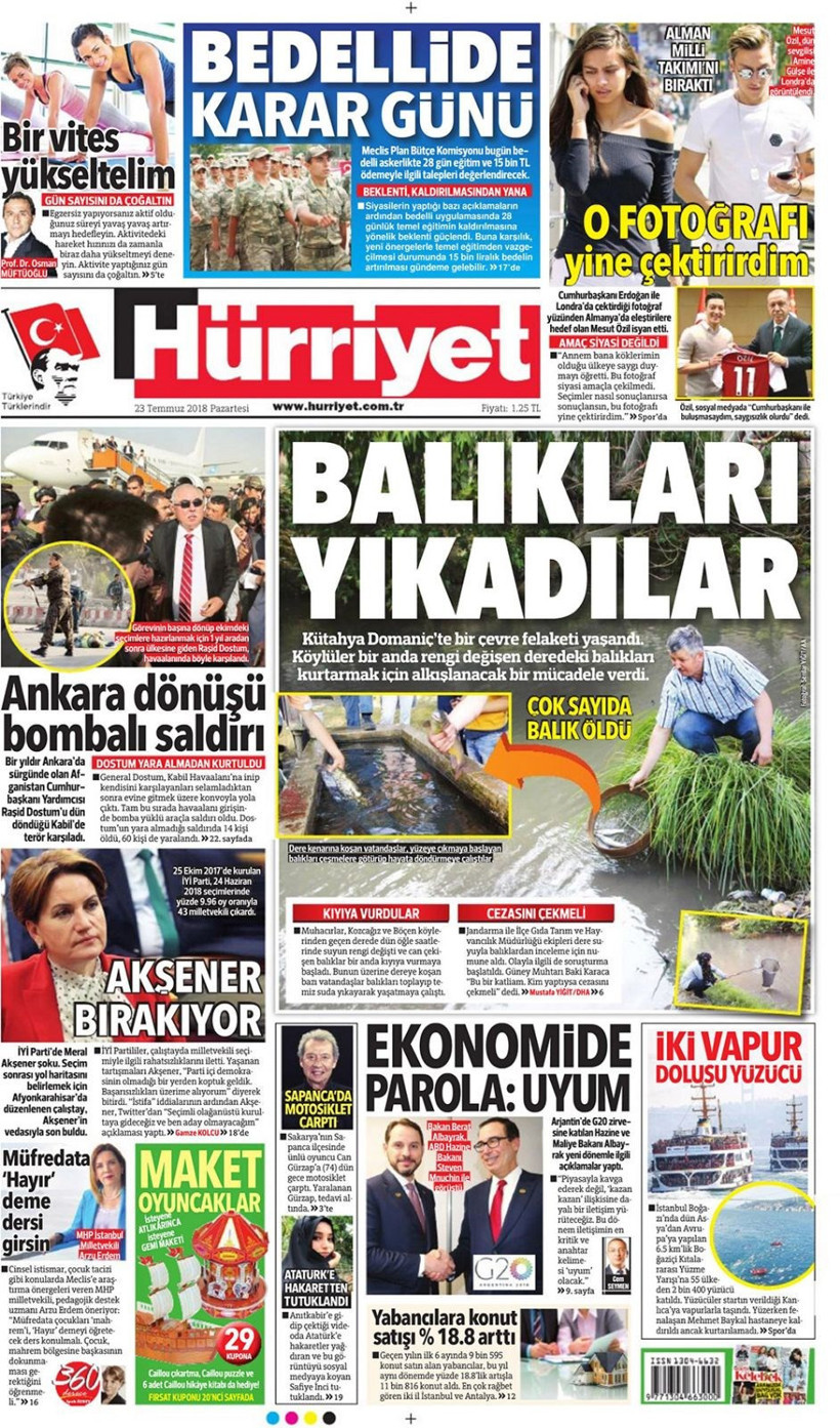 Gazete manşetleri 23 Temmuz 2018 Hürriyet - Posta - Sabah - Resim: 1