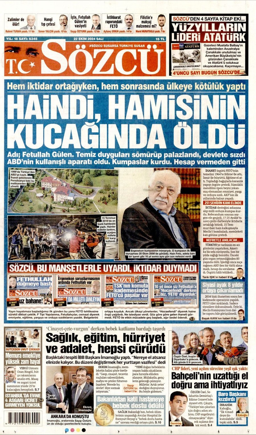 Fetullah Gülen'in ölümünü hangi gazete nasıl gördü? Manşetten görmeyen kim oldu? - Resim: 4