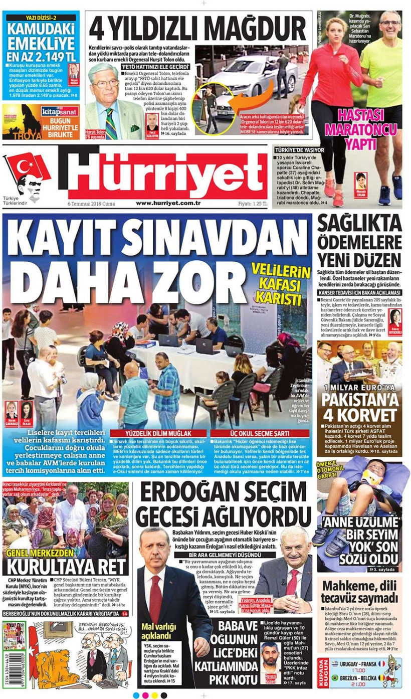 Gazete manşetleri 6 Temmuz 2018 Hürriyet - Sözcü - Posta - Resim: 1