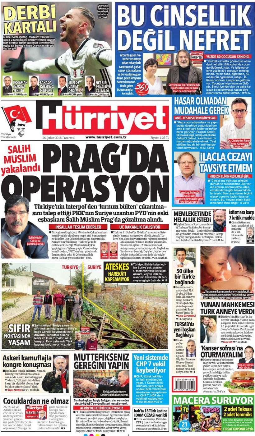 Gazete manşetleri 26 Şubat 2018 Hürriyet - Sözcü - Fanatik - Resim: 2