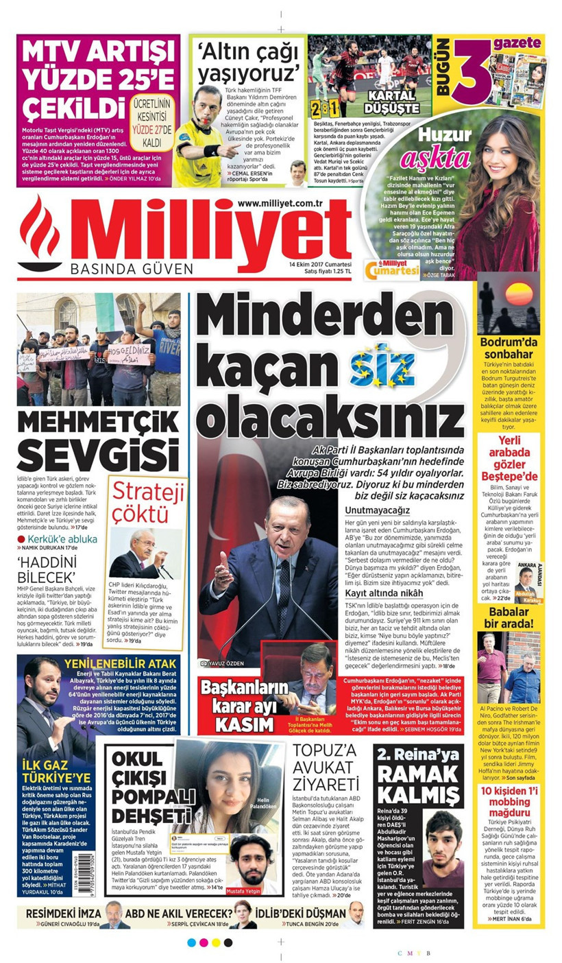 Gazete manşetleri Sözcü - Fanatik - Hürriyet 14 Ekim 2017 - Resim: 2