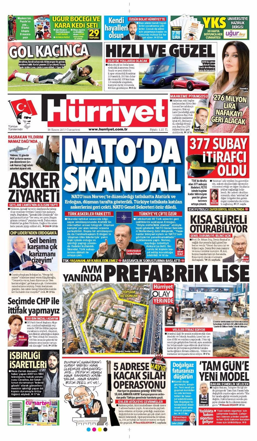 Gazete manşetleri Fanatik - Fotomaç - Sözcü 18 Kasım 2017 - Resim: 1