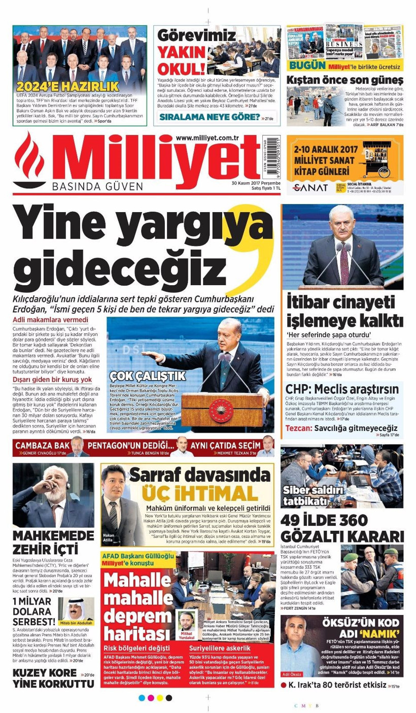 Gazete manşetleri Hürriyet - Milliyet - Sözcü 30 Kasım 2017 - Resim: 2