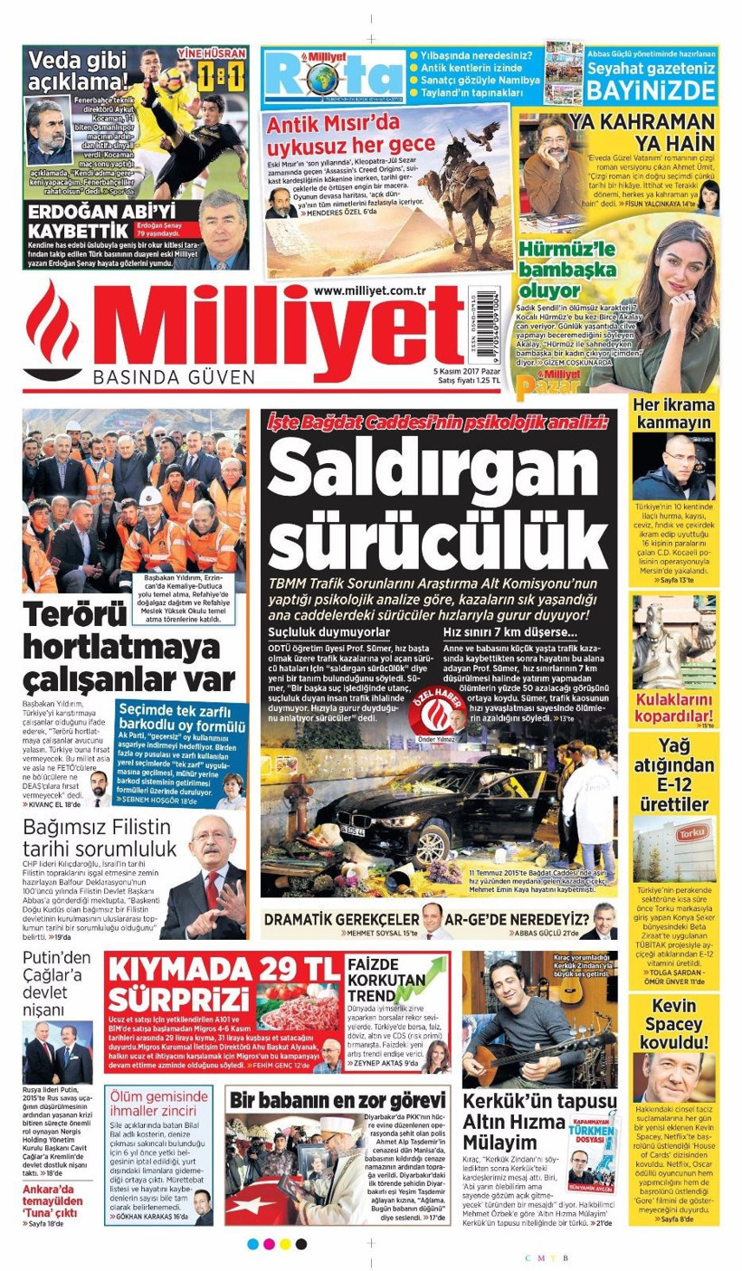 Gazete manşetleri Sözcü - Fanatik - Hürriyet 5 Kasım 2017 - Resim: 4