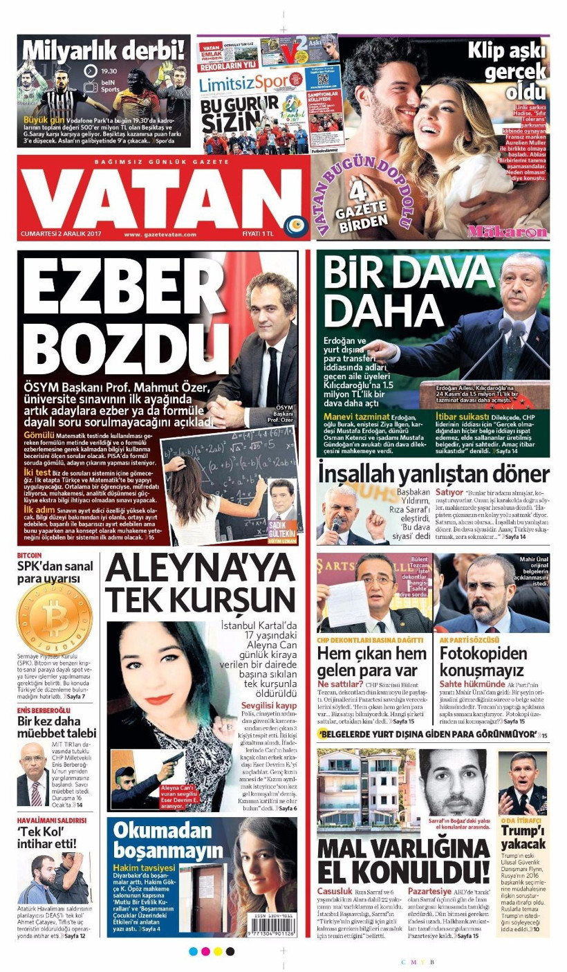 Gazete manşetleri Hürriyet - Sözcü - Habertürk 2 Aralık 2017 - Resim: 3