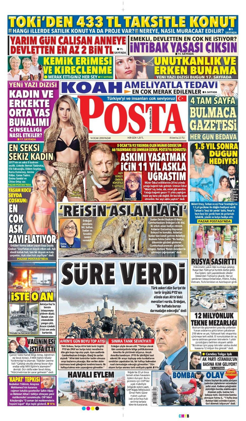 Gazete manşetleri Hürriyet - Sözcü - Fanatik 14 Ocak 2018 - Resim: 4