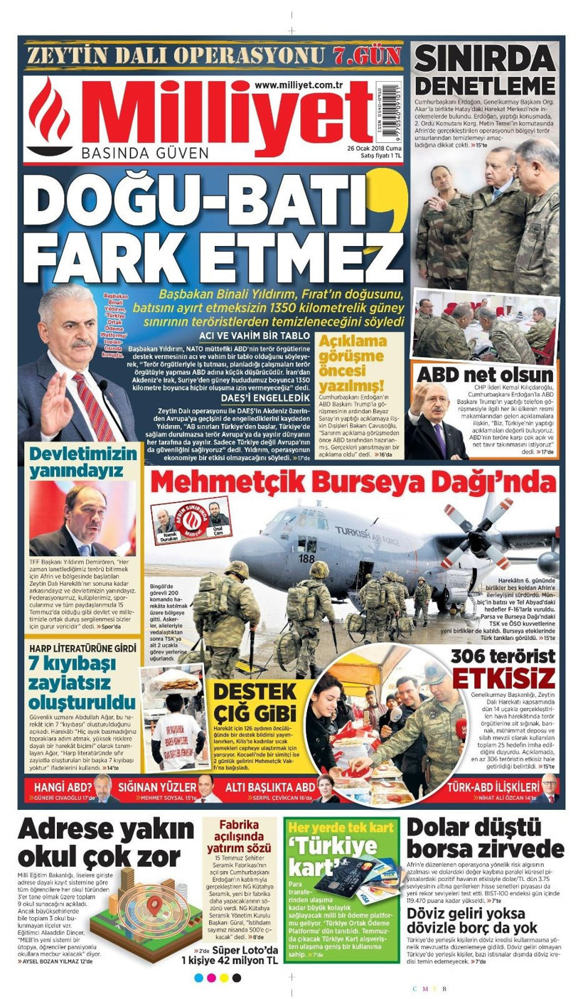 Gazete manşetleri Sözcü - Hürriyet - Habertürk 26 Ocak 2018 - Resim: 2