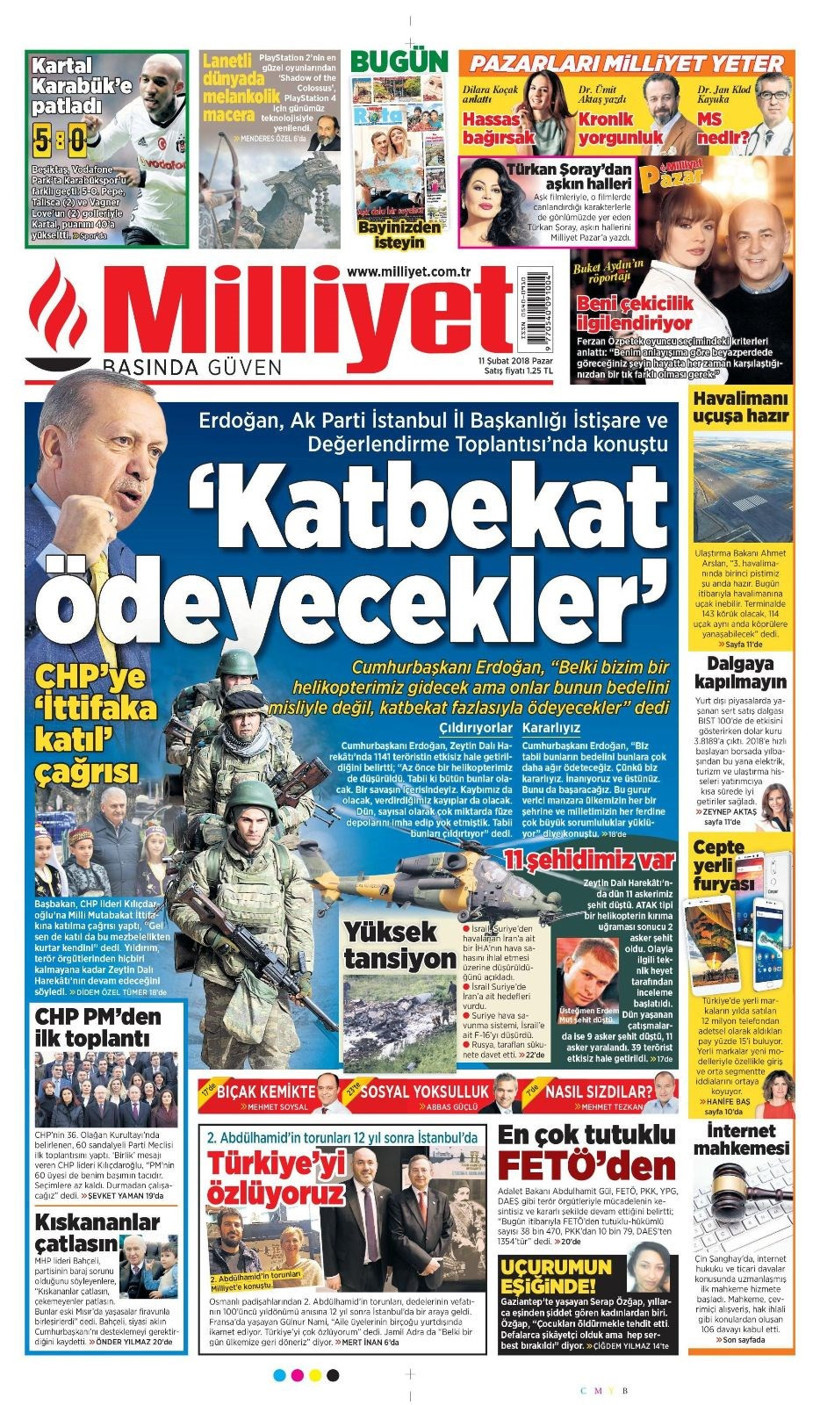 Gazete manşetleri 11 Şubat 2018 Hürriyet - Sözcü - Fanatik - Resim: 2