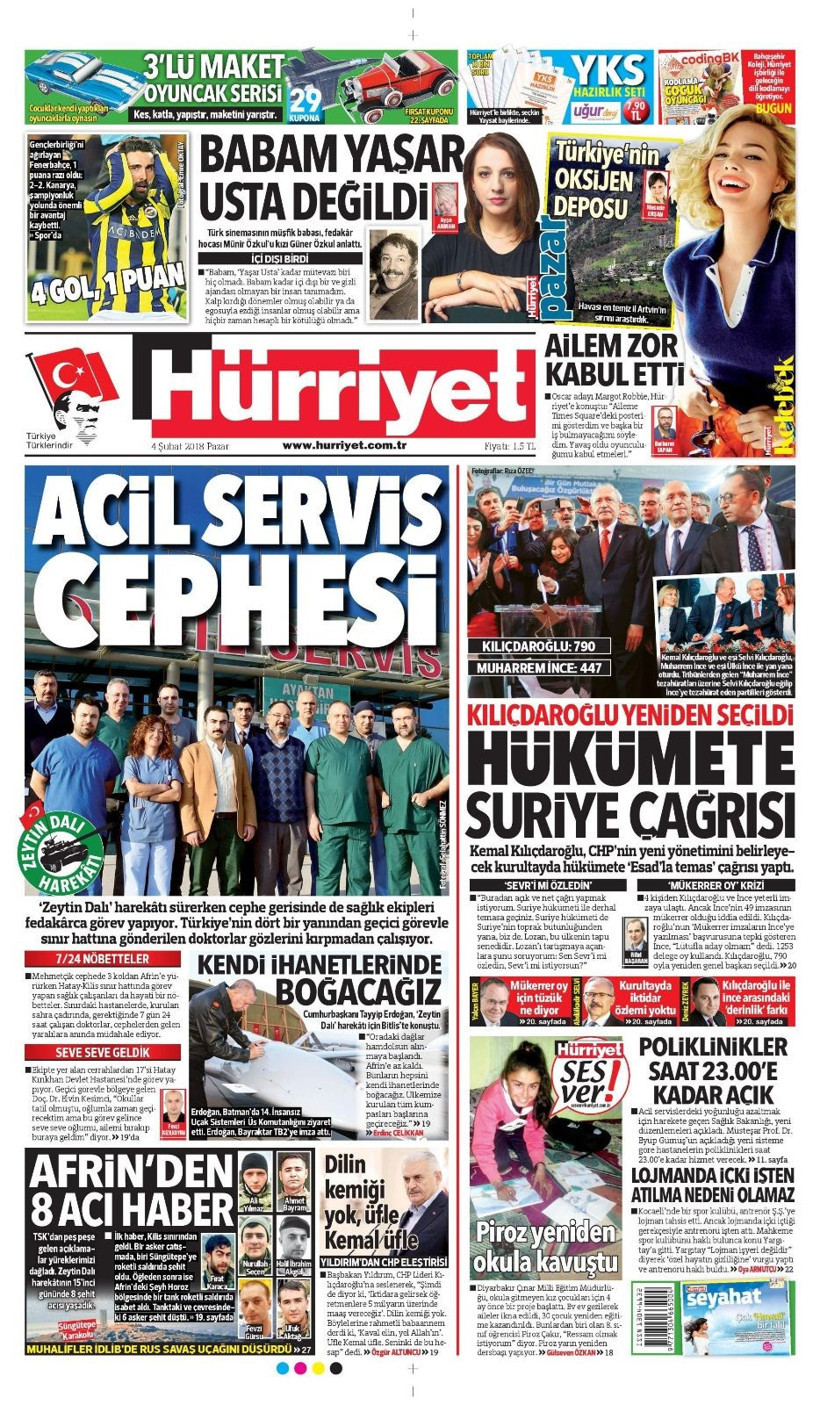 Gazete manşetleri Hürriyet-Milliyet-Sözcü 4 Şubat 2018 - Resim: 1