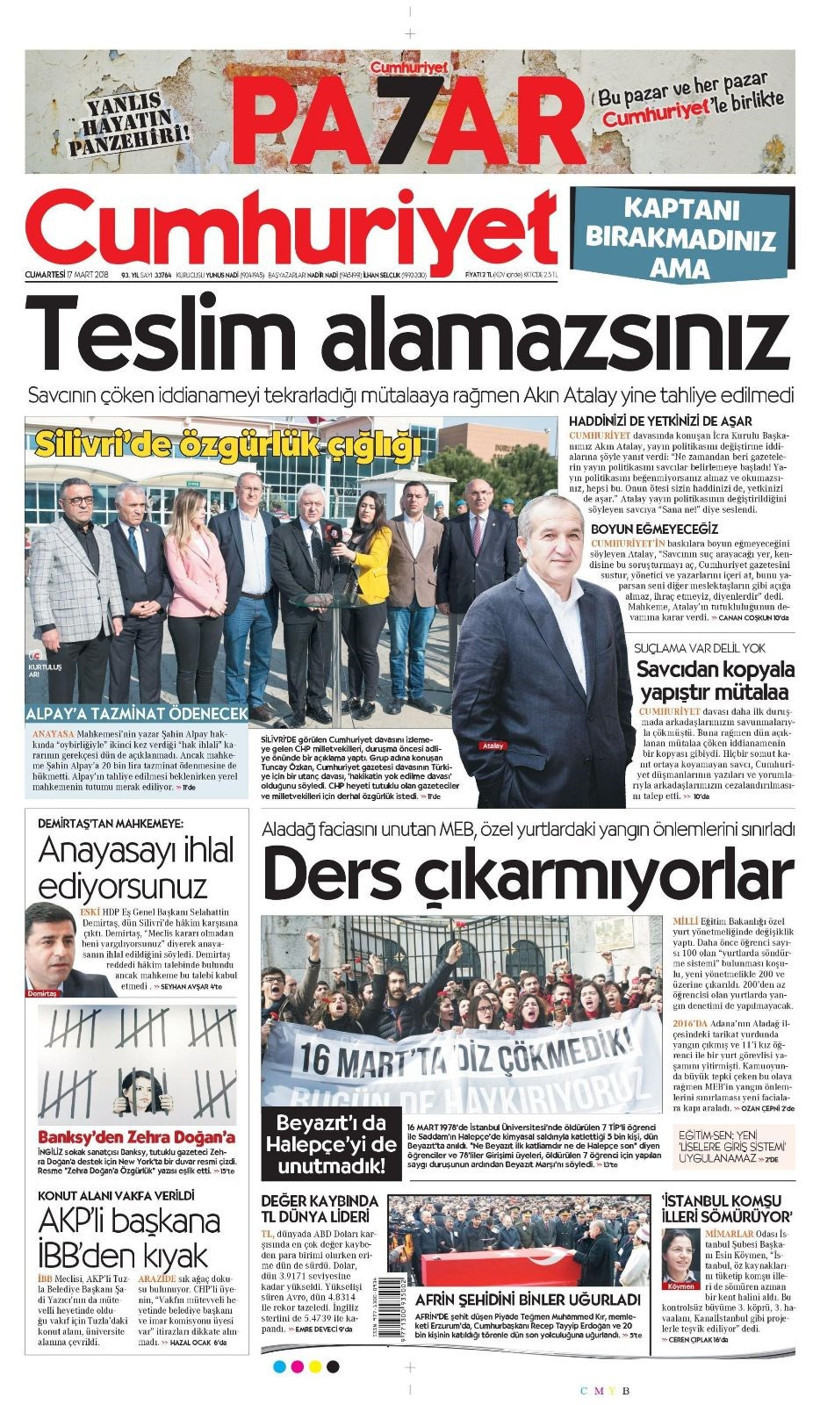 17 Mart 2018 Cumartesi gazete manşetlerinde neler var - Resim: 4